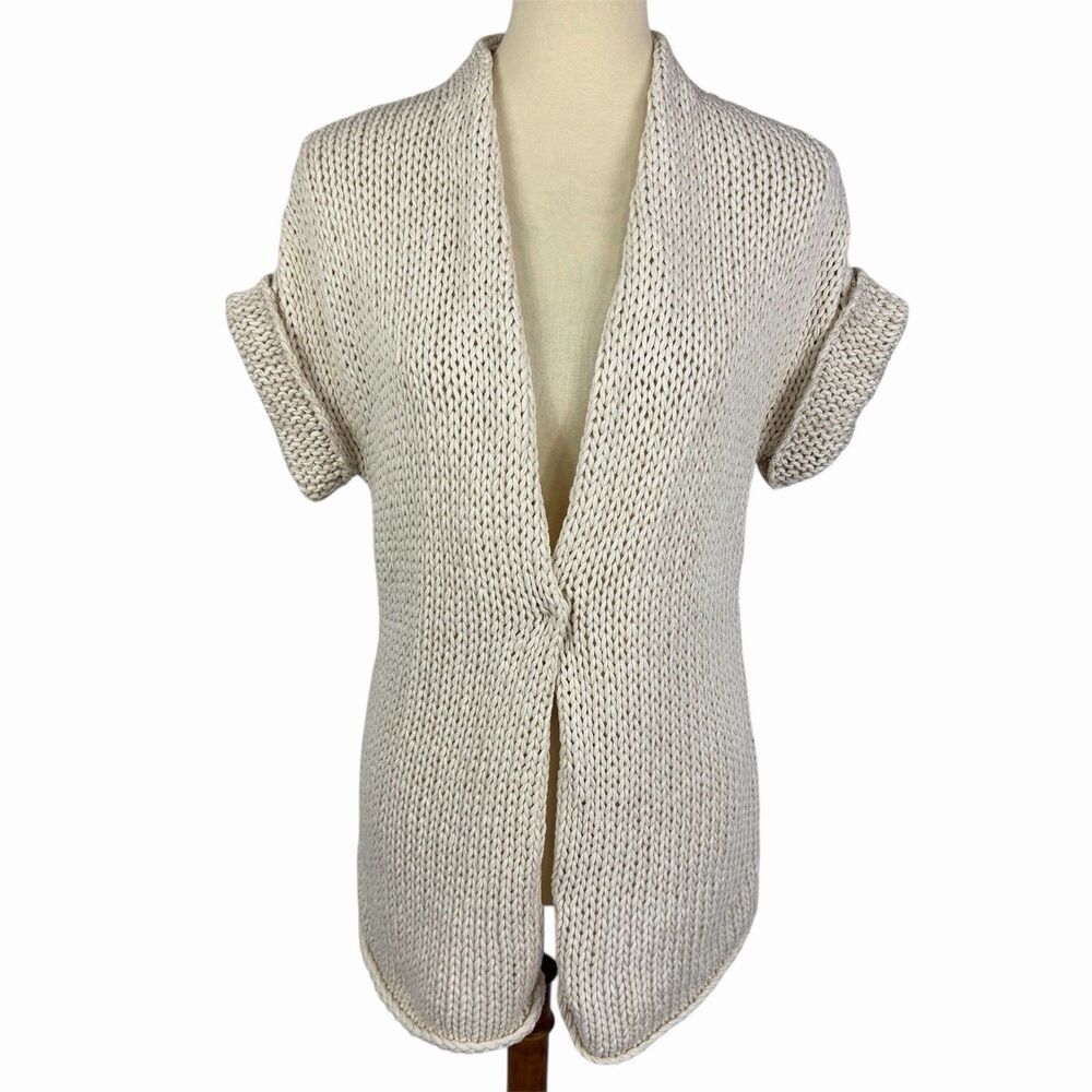Rivamonti Italy Ivory Sequin Short Sleeve Open Knit Heavyweight Cardigan Medium